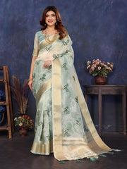 Blue Viscose Thread Work Saree