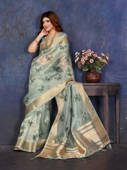 Blue Viscose Thread Work Saree