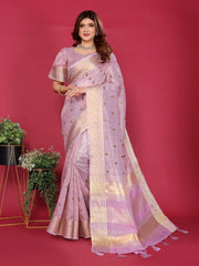 Purple Cotton Silk Thread Work Saree