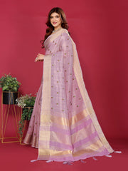 Purple Cotton Silk Thread Work Saree