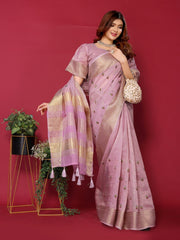 Purple Cotton Silk Thread Work Saree