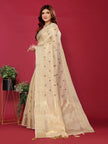 Cream Cotton Silk Thread Work Saree