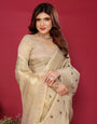 Cream Cotton Silk Thread Work Saree