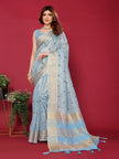 Blue Cotton Silk Thread Work Saree