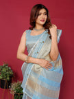 Blue Cotton Silk Thread Work Saree
