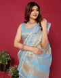 Blue Cotton Silk Thread Work Saree