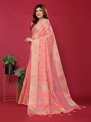 Pink Cotton Silk Thread Work Saree