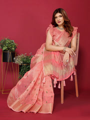 Pink Cotton Silk Thread Work Saree