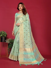 Sea Green Cotton Silk Thread Work Saree