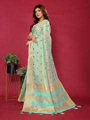 Sea Green Cotton Silk Thread Work Saree