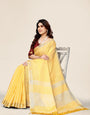 Plain Yellow Linen Saree with Embroidered blouse