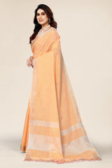 Plain Orange Linen Saree with Embroidered blouse