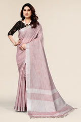 Plain Dark Pink Linen Saree with Embroidered blouse