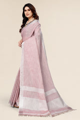 Plain Dark Pink Linen Saree with Embroidered blouse