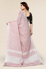 Plain Dark Pink Linen Saree with Embroidered blouse