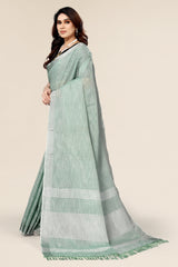 Plain Green Linen Saree with Embroidered blouse