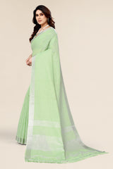 Plain Light Green  Linen Saree with Embroidered blouse