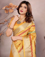Yellow Kashmiri Zari work Saree