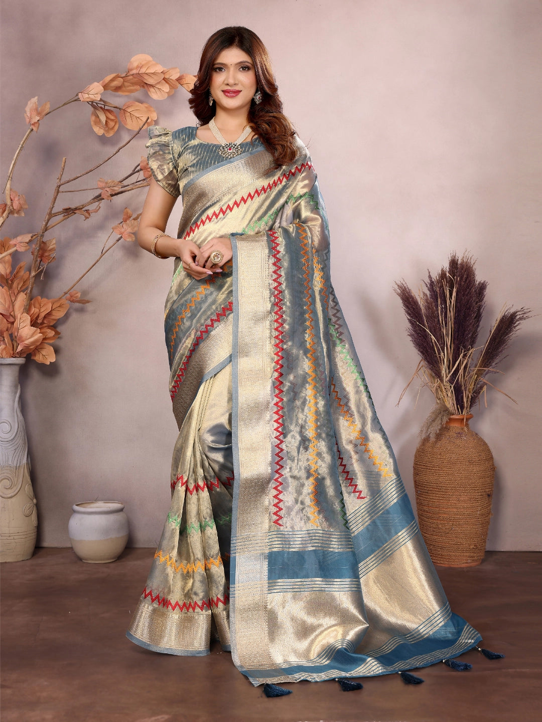 Rama Kashmiri Zari work Saree