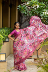 Pink Pure Cotton Printed Saree