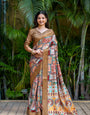 Brown Pure Cotton Printed Saree