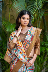 Brown Pure Cotton Printed Saree