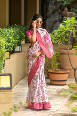 Light Pink Pure Cotton Printed Saree