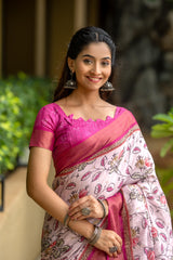 Light Pink Pure Cotton Printed Saree