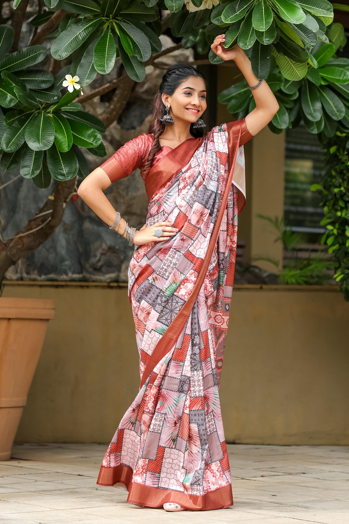 Rustic Brown Pure Cotton Printed Saree