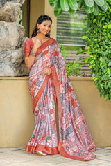 Rustic Brown Pure Cotton Printed Saree