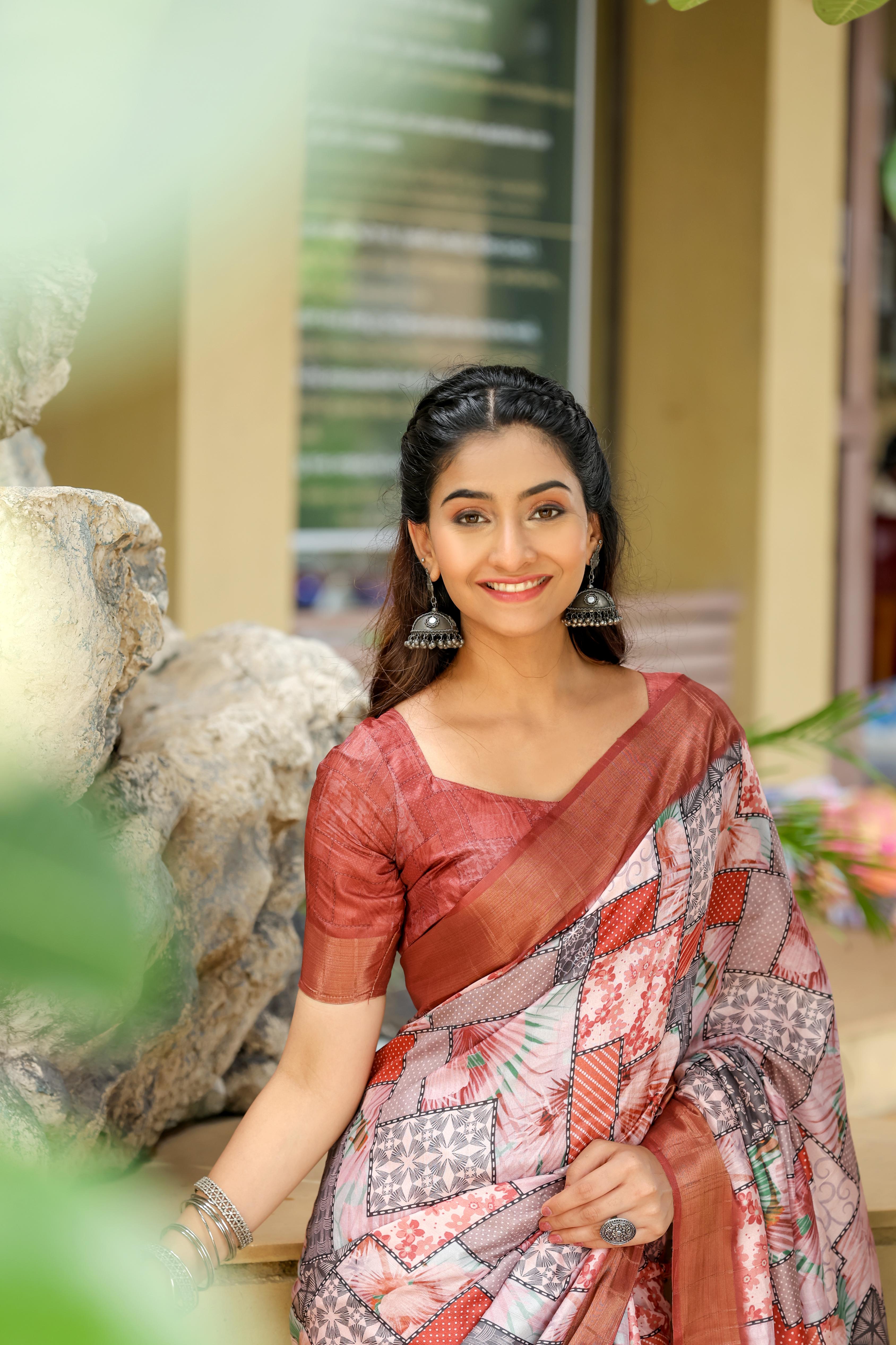 Rustic Brown Pure Cotton Printed Saree