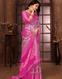 Pink Banarasi Silk Floral Print Zari Woven Saree