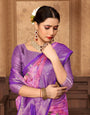 Purple Banarasi Silk Floral Print Zari Woven Saree