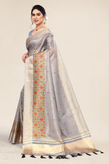 designer embrodary sarees grey