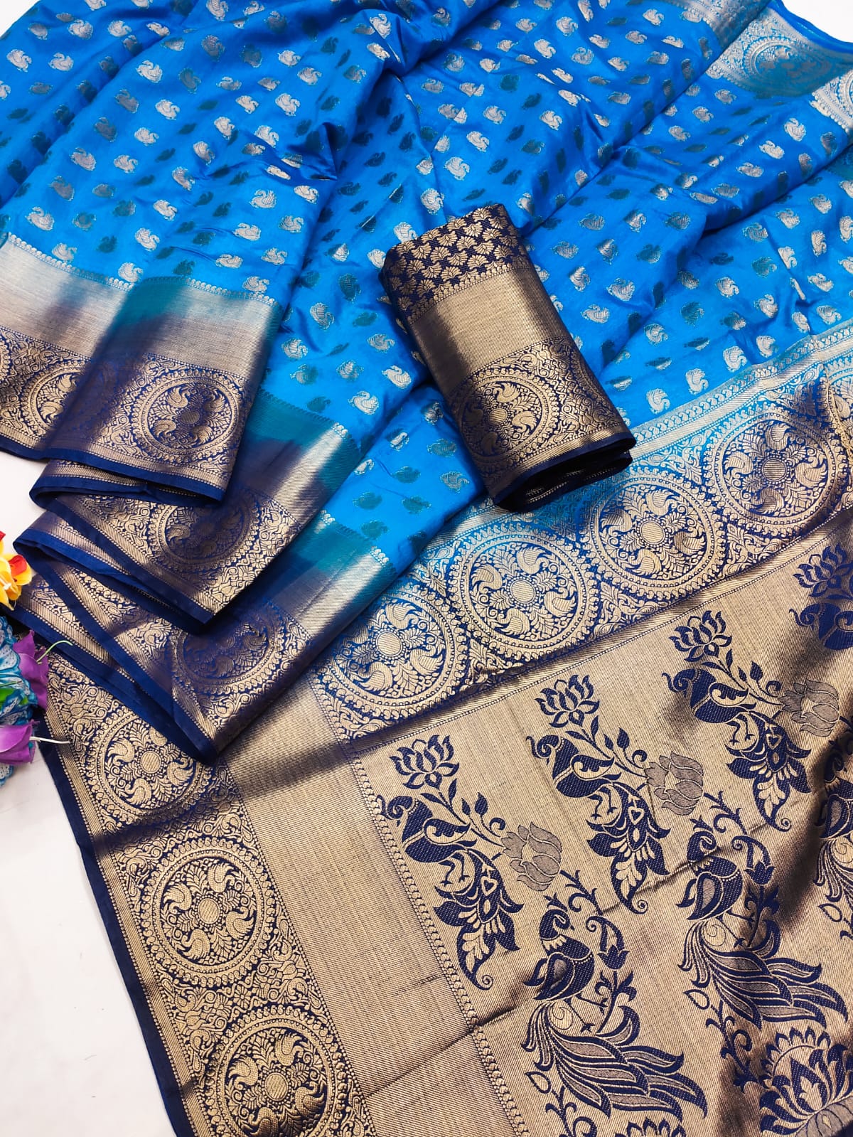 Dark Blue Banarasi Jacquard Weave Saree