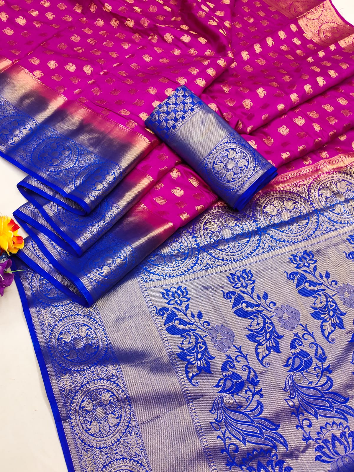 Rani Pink Banarasi Jacquard Weave Saree