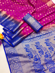 Rani Pink Banarasi Jacquard Weave Saree