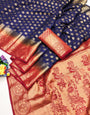 Navy Blue with Red pallu Banarasi Jacquard Weave Saree