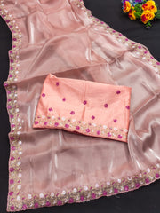 Off White Floral Sequins Embroidery Work Jimmy Choo Saree