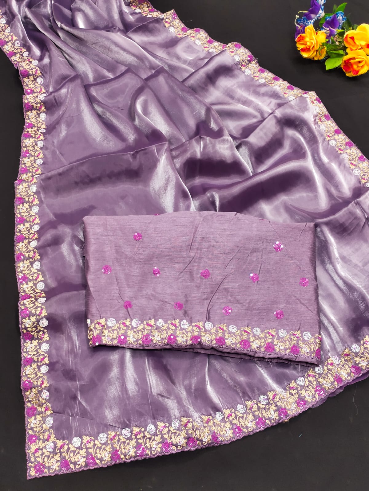 Purple Floral Sequins Embroidery Work Jimmy Choo Saree