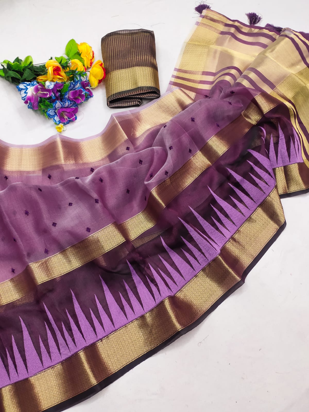 Purple Cotton Tissue Silk Sequence work Saree