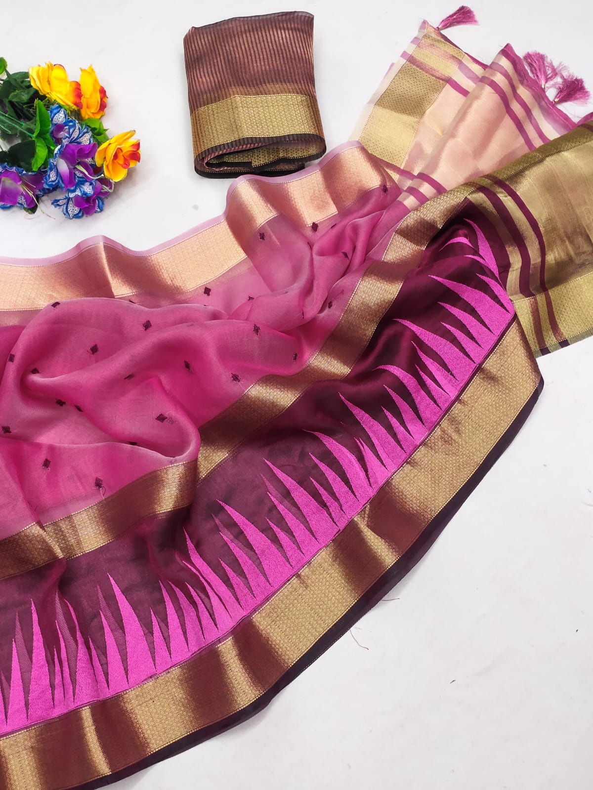 Pink Cotton Tissue Silk Sequence work Saree