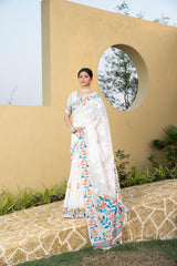White jamdani cotton silk saree