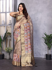 Wine Cotton Khadi Silk With Sequence Work Saree For Women
