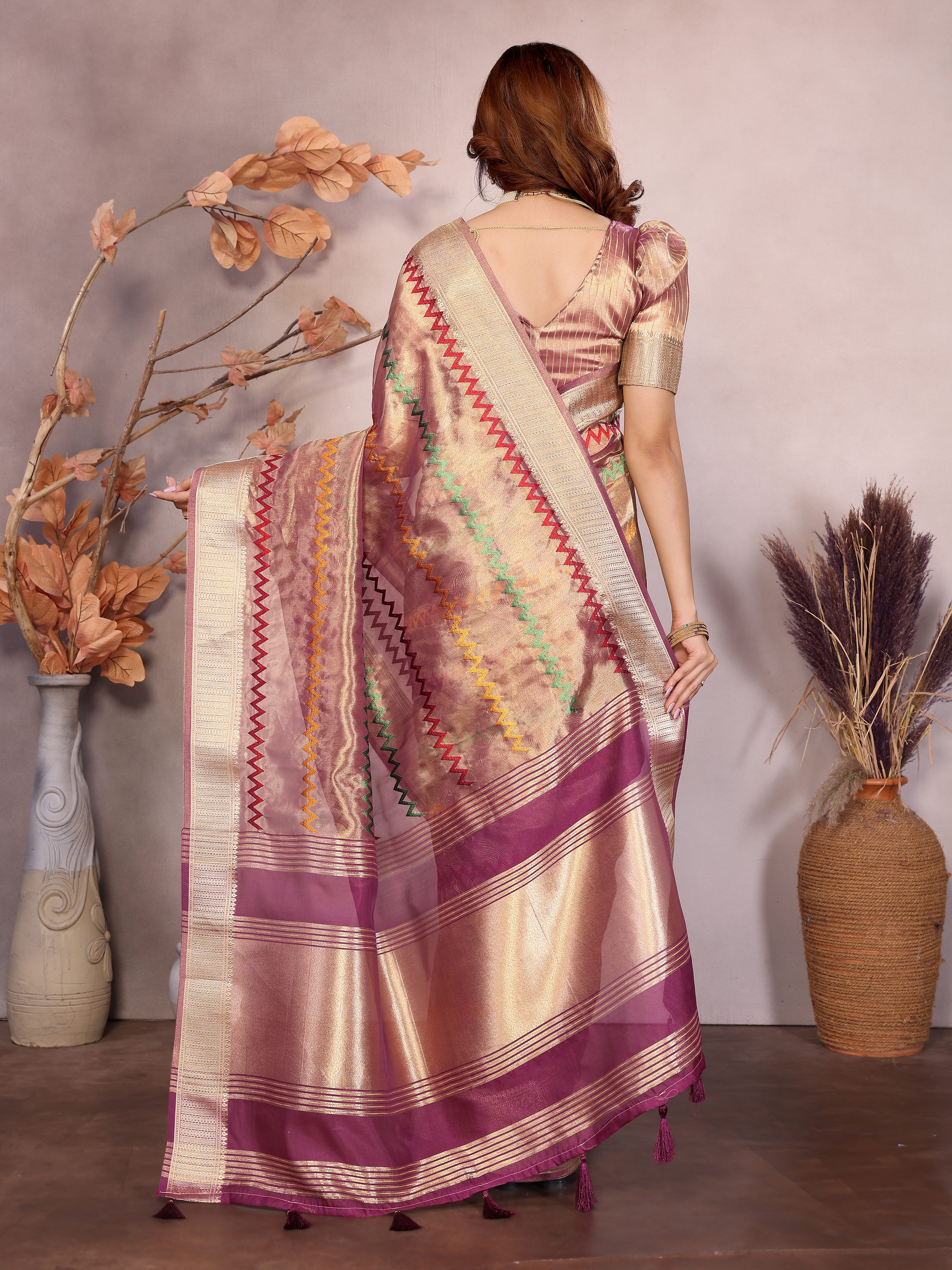 Wine Cotton Silk Saree With Zari Work For Women