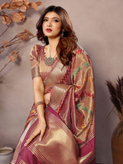 Wine Kashmiri Zari work Saree