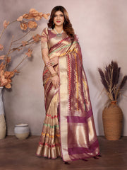 Wine Kashmiri embroidery festive saree