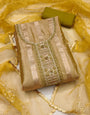 Yellow Gold Organza Handwork Unstitched Suit