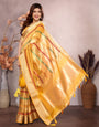 Yellow Kashmiri Zari work Saree