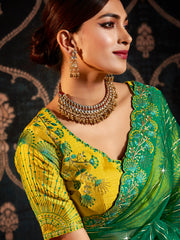 Green Organza Embroidery Saree